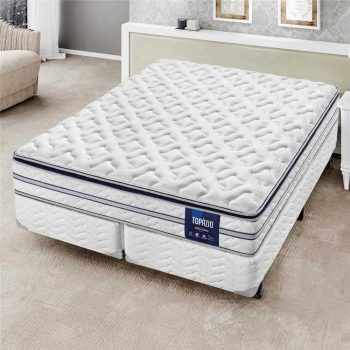 Cama Box Queen Size + Colchão Queen Size Americanflex Topázio Gel com Pillow Top e Molas Ensacadas 67x158x198 cm - Azul/Branco
