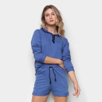 Conjunto Moletom e Short Básico Liso Feminino - Básicos
