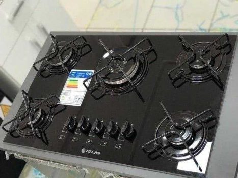 Cooktop 5 Bocas Atlas Preto à Gás GLP - Agile Glass