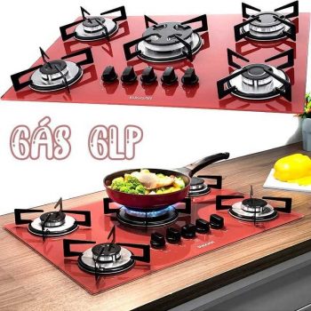 Cooktop 5 Bocas Suggar Vermelho Gás GLP – Tripla-Chama FG5305VM