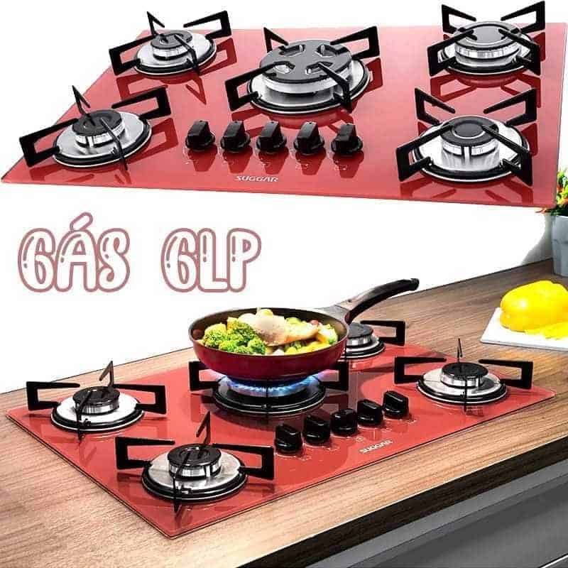 Cooktop 5 Bocas Suggar Vermelho Gás GLP TriplaChama FG5305VM Promotop