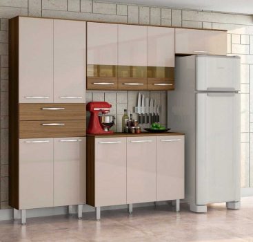 Cozinha Compacta Poliman Mel 8 Portas - 2 Gavetas Carvalho e Off White