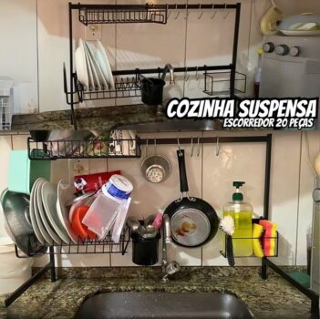 Cozinha Suspensa Modular Autossustentável Escorredor 20 Peças (PRETA)