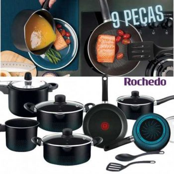 Jogo de Panelas Rochedo Antiaderente de Alumínio - Preto 9 Peças Smart