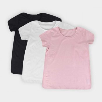 Kit 3 Camisetas Básicos Feminina - Preto e Rosa