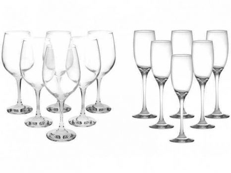 Kit Jogo de Taças para Água 490ml + Jogo de Taças - para Champanhe 180ml 12 Peças Nadir Barone