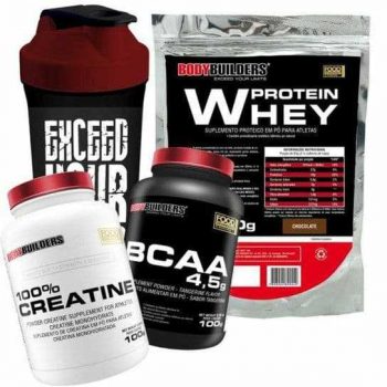 Kit Whey Protein 500 G + BCAA 4,5 100g + 100% Creatine 100 G + Coqueteleira - Bodybuilders