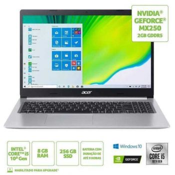 Notebook Acer Core i5-10210U 8GB 256GB SSD Placa de Vídeo 2GB Tela 15.6” Windows 10 Aspire 5 A515-54G-53GP