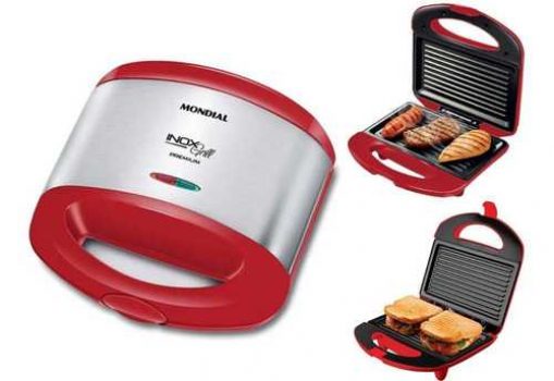 Sanduicheira/Grill Mondial Red Premium S-19 800W - Antiaderente Vermelho e Inox
