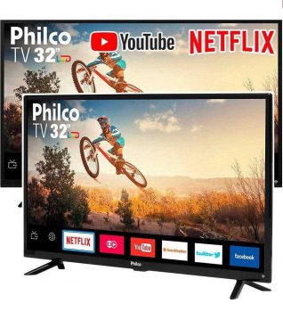 Smart TV LED 32" Philco HD com Conversor Digital 2 HDMI 1 USB Wi-Fi Áudio Dolby Preta