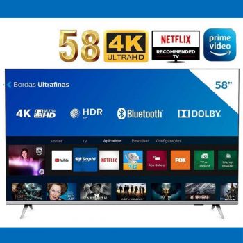 Smart TV LED 58" Philips 58PUG6654/78 Ultra HD 4k Design sem Bordas Wi-fi Bluetooth 3 HDMI 2 USB