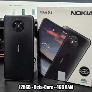 Smartphone Nokia 5.3 128GB Preto 4G Octa-Core – 4GB RAM 6,55” Câm. Quádrupla + Selfie 8MP