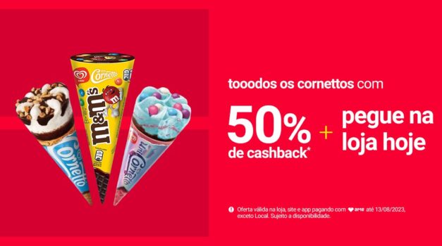 Sorvete Cornetto com 50% de cashback