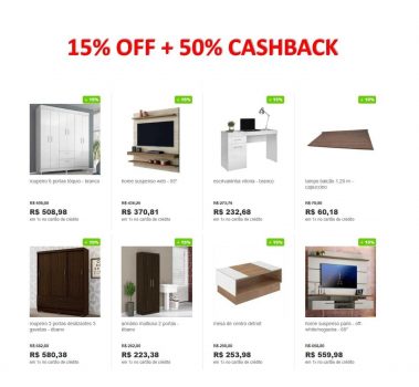 [Americanas] Toda a loja com 15% OFF + 50% de CASHBACK
