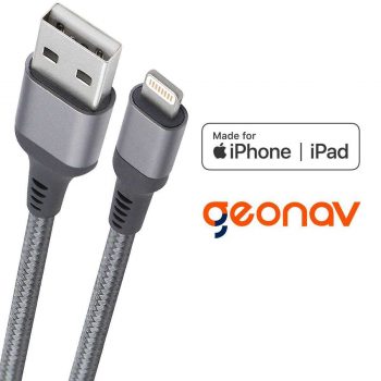 Cabo iPhone, iPad, iPod Lightning conector original Mfi Apple, nylon trançado, 1MT, Dourado, ESLIGO, Geonav