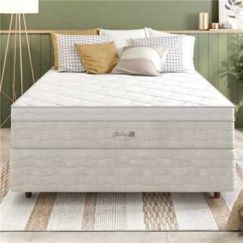 Cama Box de Casal Premium Sommier + Colchão de Casal Premium Dallas com Molas Pocket 62x138x188 cm - Bege