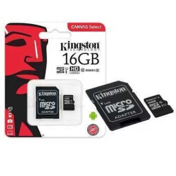 Cartão de Memória Canvas Select microSD 16GB, Kingston, Preto