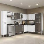 Cozinha Completa com Armário e Balcão com Tampo 9 peças Xangai Rock Multimóveis Branca/Lacca Fumê