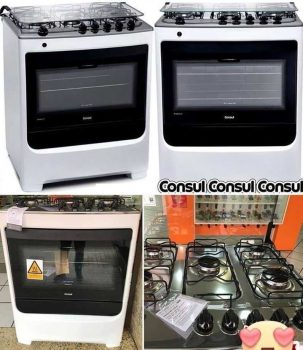 Fogão de piso Consul 5 bocas branco com acendimento automático e botões removíveis - CFS5NAB - BIVOLT
