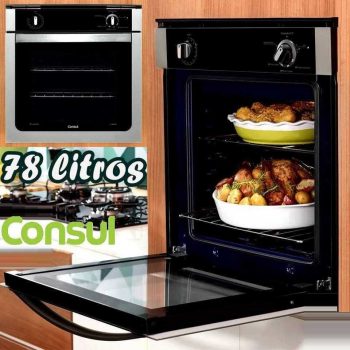 Forno de embutir a gás Consul 78 litros Prata com grill e timer sonoro - COA84BR - 220V