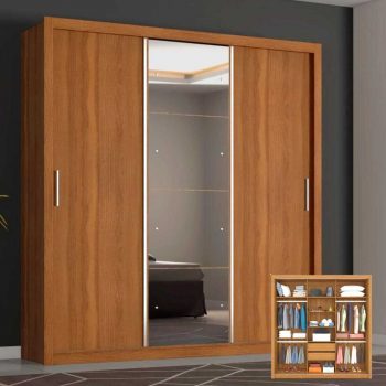 Guarda-roupa Casal com Espelho 3 Portas de Correr - 2 Gavetas Demóbile Residence Flex