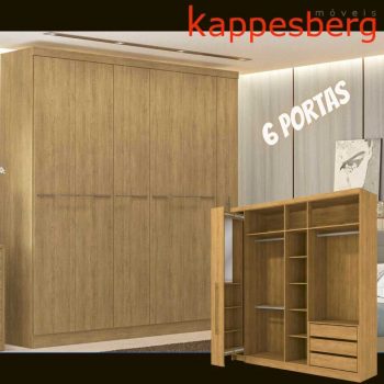 Guarda-roupa Casal com Espelho 6 Portas - 3 Gavetas Kappesberg Dakota