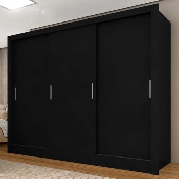 Guarda Roupa Casal Paloma 3 Portas Preto Fosco - Moveis Arapongas