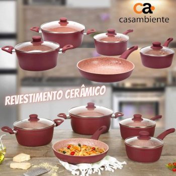 Jogo de Panelas Casambiente Revestimento Cerâmico - de Alumínio Magenta e Rosa 5 Peças Viena