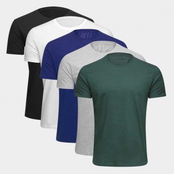 2 Kit Camiseta Básica c/ 5 Peças Masculina