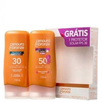 Kit Protetor Solar Kids FPS 50 e Protetor Solar FPS 30, Cenoura e Bronze