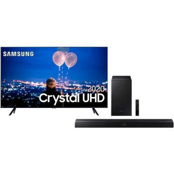 Samsung Smart TV 65'' Crystal UHD 65TU8000 4K, Wi-fi, Borda Infinita, Alexa built in, Controle Único, Visual Livre de Cabos + Soundbar Samsung Hw-t555 2.1 Canais Subwoofer Wireless Bluetooth HDMI - 320w