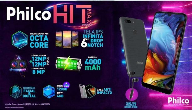 Smartphone Philco PCS02SG HIT MAX 128GB Space Grey - 4G 4GB RAM Tela 6” Câm. Dupla + Selfie 8MP