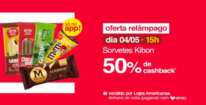 Sorvetes Kibon com 50% CASHBACK