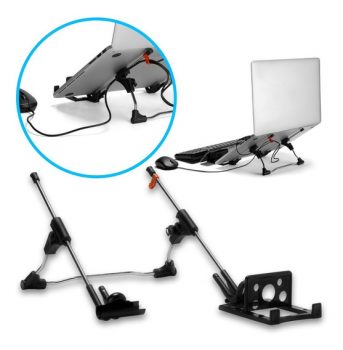 Suporte para Notebook em Aço Dobrável e Altura Ajustável c/Apoio de Celular NR17