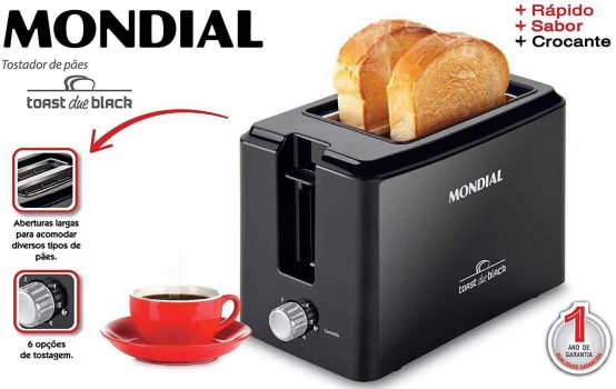 Tostador de pães Toast Due Black, 6 Níveis de Tostagem, 127V, Preto, Mondial - T-05