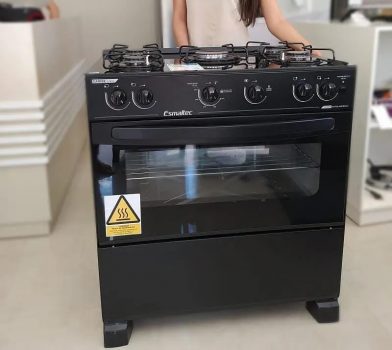Fogão 5 Bocas Mesa de Vidro Esmaltec Preto - Acendimento Automático Caribe Glass