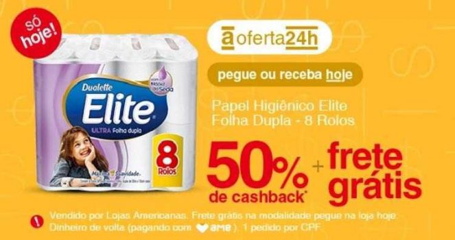 50% CASHBACK no papel higiênico folha dupla!