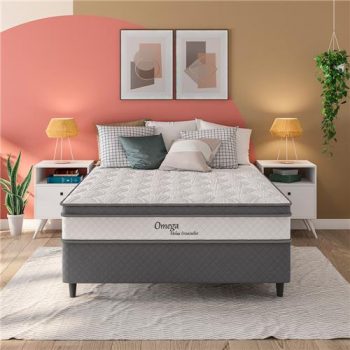 Cama Box Casal Herval Ômega com Pillow Top e Molas Ensacadas 60x138x188cm