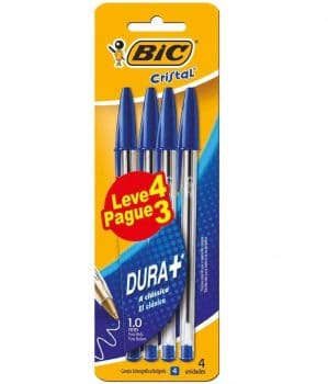 Caneta Esferográfica BIC Cristal Dura Mais, A Clássica Azul, 1.0mm, 868795, Leve 4 Pague 3