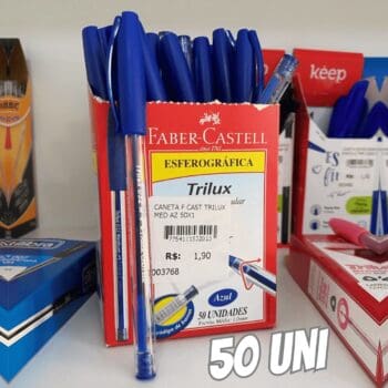 Caneta Esferográfica Trilux 032 Ponta Media 50 Unidades, Faber-Castell, Azul