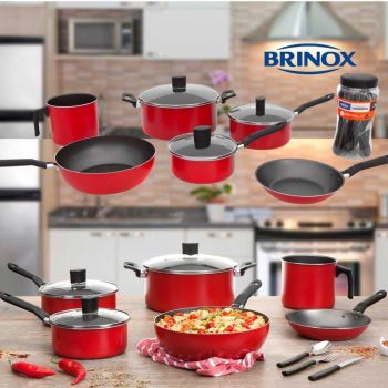 Jogo de Panelas Brinox Antiaderente de Alumínio - Vermelho 6 Peças + Faqueiro Garlic 7004/400
