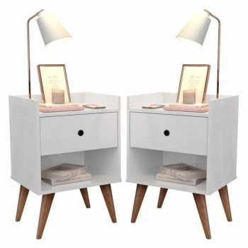 Kit 2 Mesas de Cabeceira Retrô Decore 1 Gaveta - Branco - RPM Móveis