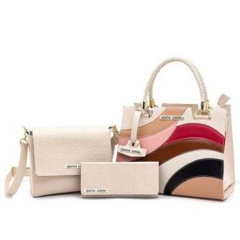 Kit Bolsa Castelo Marfin Detalhes Colorida +Bolsa Bau + carteira