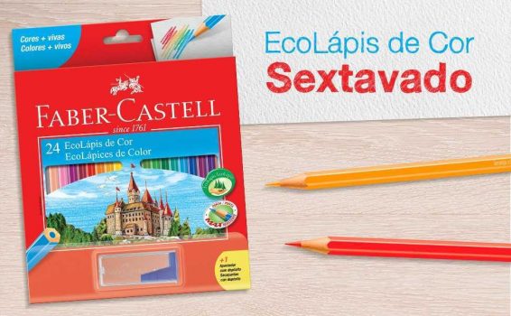 Kit Lápis de Cor Sextavado + Apontador com Depósito, Faber-Castell, EcoLápis, 120124+1APT, 24 Cores