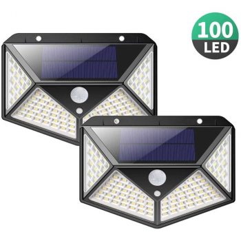 Luminária Solar 100 Leds Com Sensor Presença Movimento Fotocélula Sem Fio à Prova D' Água
