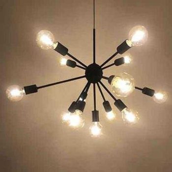 Lustre Pendente Moderno Sputnik Para 8 Lâmpadas Preto
