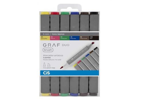 Marcador Artístico 2 Pontas, CiS, Graf Duo Brush, 60.86, 6 Cores Básicas