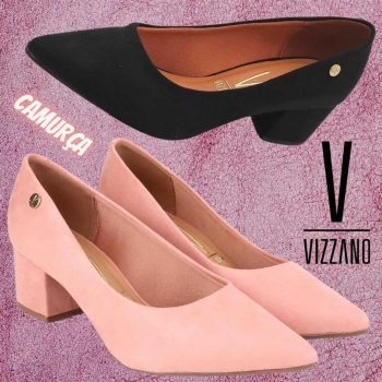 Scarpin Vizzano Camurça Salto Grosso Bico Fino