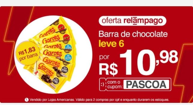 6 barras de Chocolate Garoto - 90g