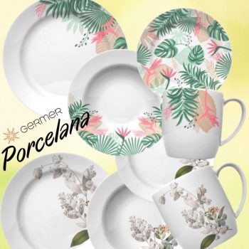 Aparelho de Jantar Jogo de Chá 16 Peças Germer - Porcelanas Redondo Floresta Urbana ou Bela Botânica